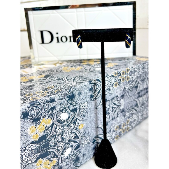 |SOLD| Christian Dior Navy Enamel & Gold Post-Back Earrings - Picture 3 of 6